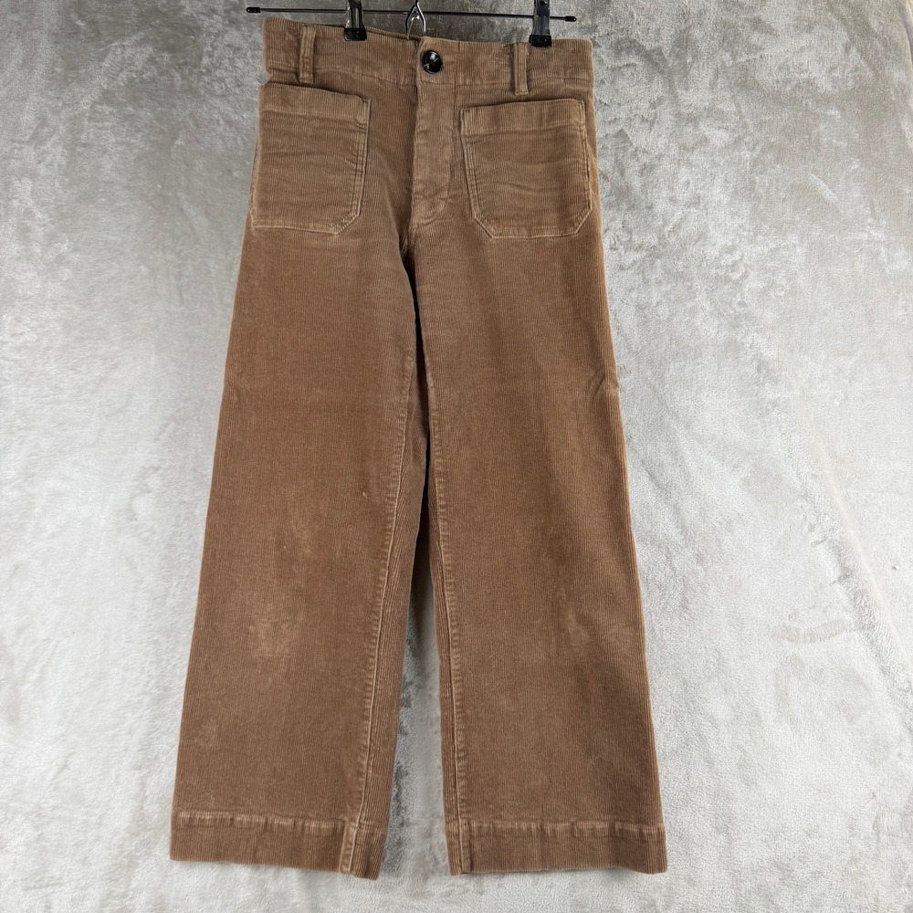 Quince Brown Corduroy Wide Leg Pants Organic Cotton Stretch Size 0 High Rise